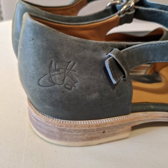 Blue leather John Fluevog flats, retro summer sandals, designer Mary Jane shoes - Picture 6 of 15